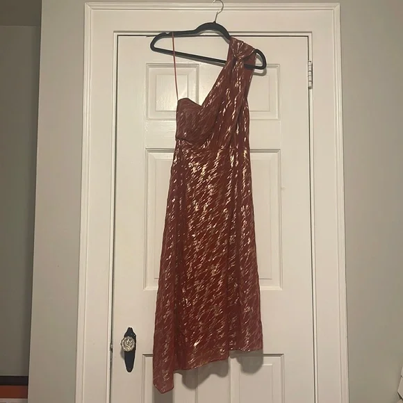 Reiss | Dresses | Reiss Delilah One Shoulder Metallic Midi Dress Red And  Gold | Poshmark